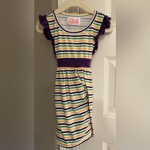 Toddler Purple, Green & Gold Mardi Gras Striped Knit Dress